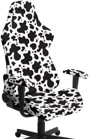 Cow Print Gaming Chair Cover Stretchable Game Chair Slipcovers with 2 Armrest Covers, Scratch-Proof Gamer Desk Chair Covers for Computer Office Seat