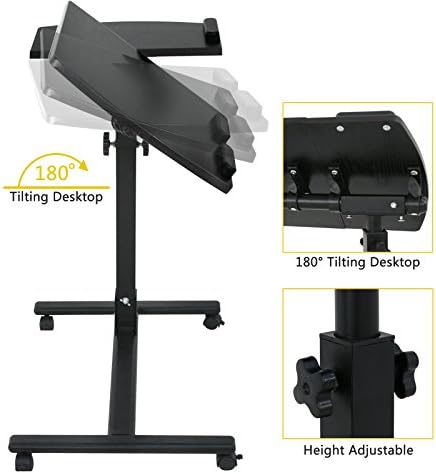 SUPER DEAL Overbed Angle & Height Adjustable Mobile Rolling Laptop Stand with Lockable Wheels Sofa/Bed Side Table Hospital Table Stand Cart