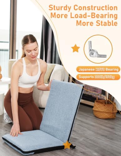 Adjustable Floor Chair with Back Support Foldable Meditation Chair, Blue