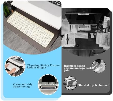 Sliding Keyboard Tray Under Desk Slide, 45°Swivel Keyboard Tray Keyboard Holder for Desk Pull Out Keyboard Drawer Under Desk Keyboard Tray Slide Out Clamp on Desk Shelf (Modern)