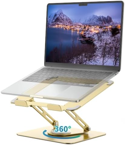 ALASHI Laptop Stand for Desk with 360° Rotating Base, Multi-Angle Adjustable Laptop Stands, Foldable Laptop Riser Compatible with 10 to 17 Inches PC Computer, Gold