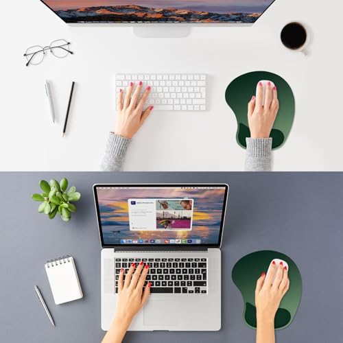 ITNRSIIET Ergonomic Mouse Pad, Cushioned Gel Wrist Rest, Non-Slip Base, Smooth Surface, Cute Multi-Color, 9.5 x 8.2 in, Deep Green
