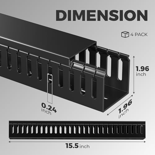 Yecaye 62.8in(4x15.7in) No-Drill Large Cable Management, Under Desk Cord Organizer with Adhesive, Open Slot Cable Raceway for Home/Office/Network, Black