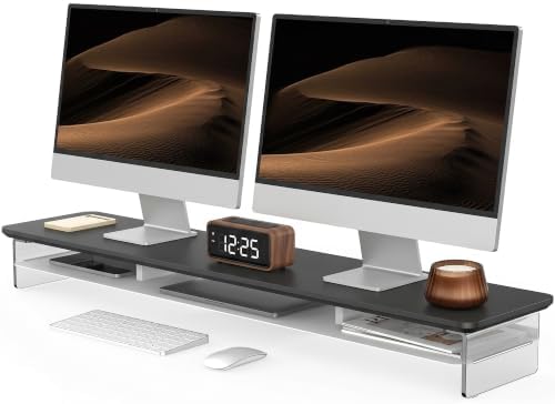 Fenge 42.5" Dual Monitor Stand with Clear Acrylic Legs, Black