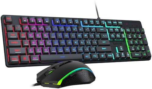 Redragon Updated S107 Gaming Keyboard and Mouse, RGB Gaming Keyboard and 10000 DPI Mouse Combo with 25-Key Anti-Ghosting, 1K Hz Programmable Mice with Software, Plug & Play to PC, Laptop [Upgrade]