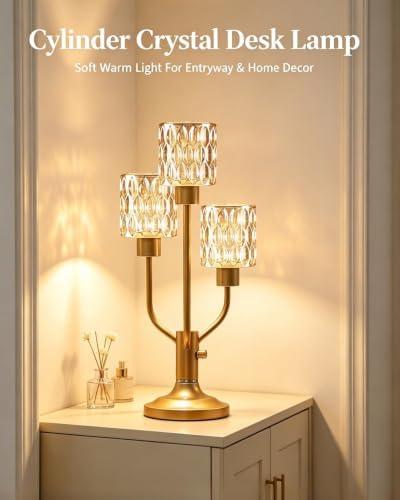 Lightdot Mid Century Modern Table Lamp Glod Glass Dimmable 3 Bulbs Included