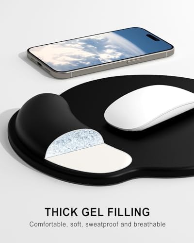 Auhoahsil Ergonomic Mouse Pad with Wrist Rest, Comfortable Silicone Non-Slip Computer Pain Relief Gel Mouse Mat with Wrist Support for Gaming, Work, Office, Women & Men, Cute Pattern, Black