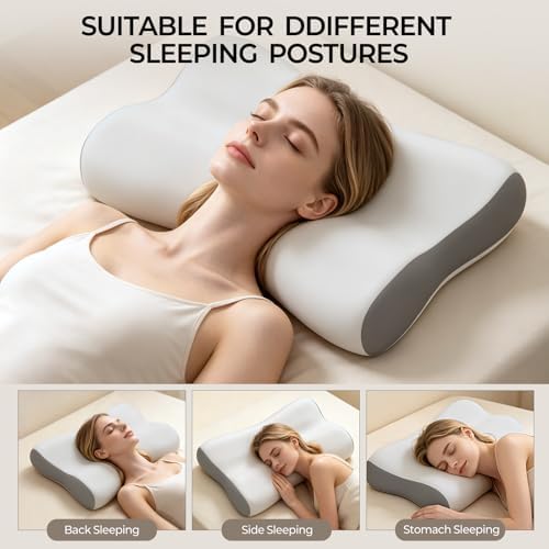 Polovo Cervical Neck Pillow for Pain Relief - Ergonomic Side Sleeper Pillow for Deep Sleep, Contour Memory Foam Pillows for Sleeping Bed Pillow for Side Back Stomach Sleepers(Grey)