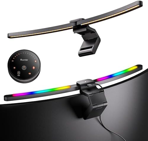 Quntis Curved Monitor Light Bar 15 RGB Backlight for 34"+ Screens, Computer Bar Lights Foldable Dual Light with Color Temperature Brightness Stepless Dimming, No Glare Desk Lamp for Home Office Gaming