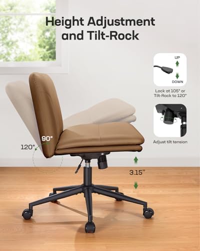 Marsail Criss Cross Office Chair with Wide Seat and Armless Design, Brown