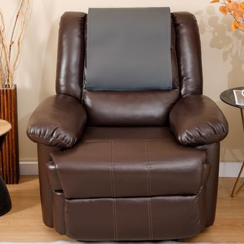 Non Slip Recliner Headrest Protector Washable Faux Leather Headrest Covers for Recliner Chair Waterproof Couch Head Rest Covers for Sofa,Furniture,Office Chair,Theater Seat (Dark Grey)