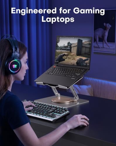 OMOTON Heavy Laptop Stand for Desk, 360° Rotating Aluminum Gaming Riser
