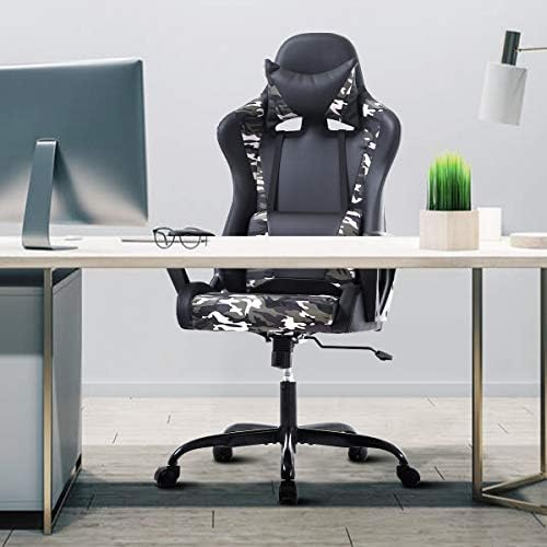 PC Gaming Chair Office Racing Desk Chair With Lumbar Support, Arms, Headrest, Massage - High Back PU Leather Ergonomic Computer Chair, Adjustable Swivel for Women Men Adult, Camo