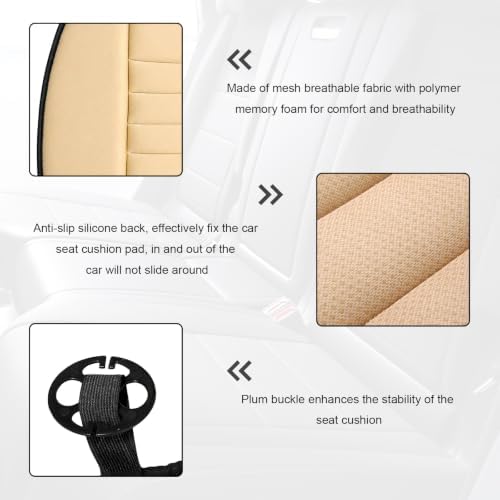 Car Seat Cushion, 1.2" Thick Comfort Memory Foam Auto Seat Pad with Non Slip Bottom, Breathable Driver Seats Pillow Pressure Relief Chair Cushion for Vehicle Office Home (Beige)