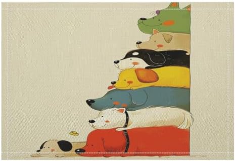 Stacked Dogs Colorful Linen Placemats Set of 1PCS, Heat Resistant Non-Slip Washable Table Placemats for Dining Everyday Use Hotel Banquet Home Decor