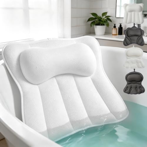Bath Pillow for Tub,Large Bathtub Pillow with Raised Headrest and Full Back Support,Thick Cushioned Tub Pillow for Soaking Tub,Hot Tub and Spa,White