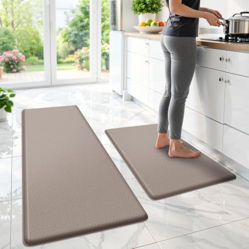 StepLively Kitchen Mat for Floor 2 PCS, Anti Fatigue Rugs, Khaki