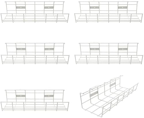 Under Desk Cable Management- 6 Pack Cord Organizer. Metal Wire Cable Management Tray for Office, Studio and Home. Super Sturdy Under Table Cable Managements - White Cable Organizer