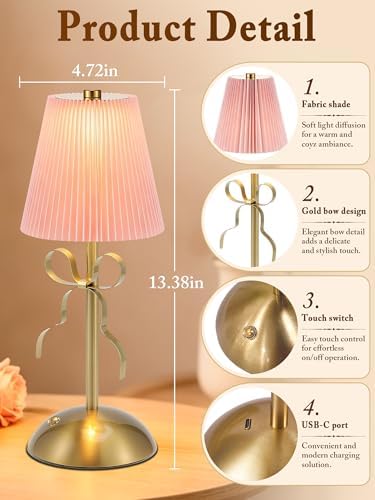 2 Pack Bow Table Lamp,Cordless Rechargeable LED Table Lamps for Living Room