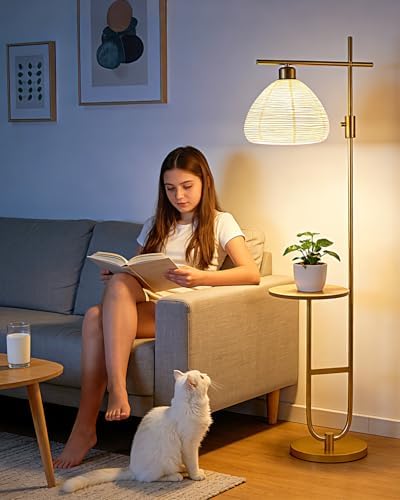 Gold Floor Lamp with Table, 66IN Tall Standing Lamp Rotary Switch