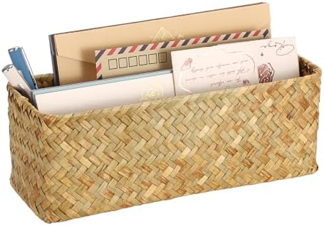 BTSKY 2 Slots Mail Organizer Countertop, Seagrass Mail Holder for Home
