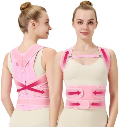 AOFIT Posture Corrector Back Brace for Women Under Clothes, Pink, L