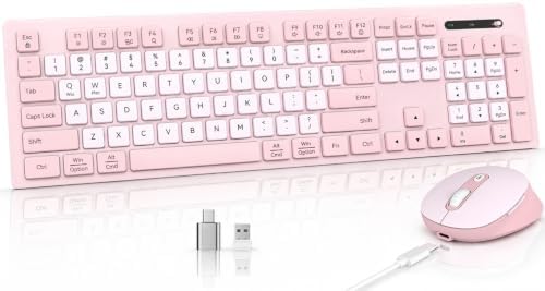 Rechargeable 2.4Ghz Wireless Keyboard and Mouse Combo - Pink