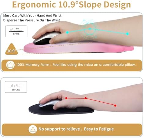 L-SPOUTTO Ergonomic Mouse Pad with Wrist Rest,Pink Mouse Pad Wrist Support