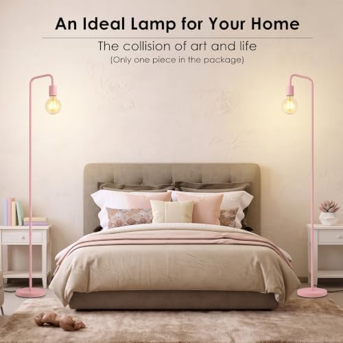 BoostArea Floor Lamp, Modern Cute Pink Floor Lamp, 63Inch Metal Standing Lamp, E26 Socket, On/Off Footswitch, ETL Listed, Tall Thin Skinny Cool Floor Lamp for Living Room, Bedroom Decor, Minimalist