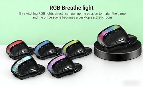 Ergonomic mouse, Wireless Vertical mouse, RGB Light ,Human Engineering, Gaming, 6 buttons, 2.4G ,800/1200/1600/3200 DPI, rechargeable, Mute, Detachable hand pads, Mac/Windows/IOS/ PC Compatible