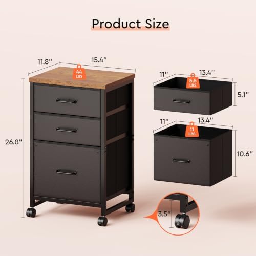 Maihail 3 Drawer Mobile File Cabinet on Wheels Fits A4 Size for Home Office