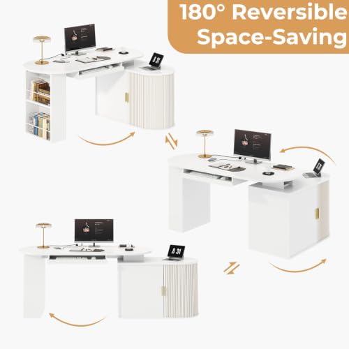 HSH 60 Inch L Shaped Computer Desk, Reversible L Desks with Storage Cabinet