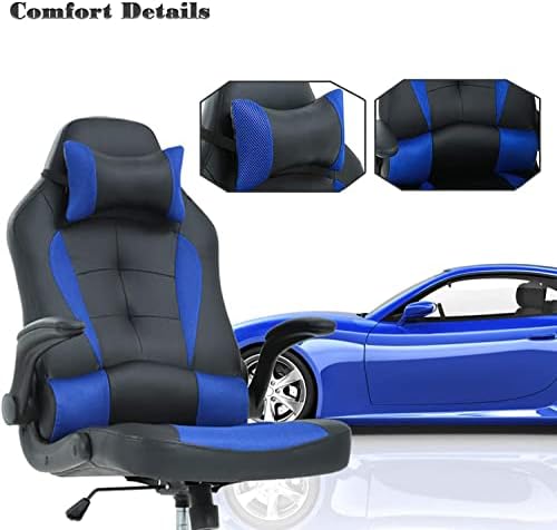 Gaming Chair Computer Desk Home Office Chairs Ergonomic PC E-Sport Video Game Chair with Lumbar Support and High Back PU Leather Recliner Chair for Gamer Student (Blue)