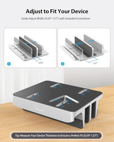 AboveTEK Vertical Laptop Stand, 3 Slots Aluminum Desk Laptop Holder & Laptop Docking Station Stand for MacBook, Tablet, Phone - Universal Fit (Up to 17.3") - Heavy Duty Polished, Anti Slide - Silver