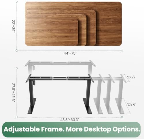 SIAGO Dual Beam Standing Desk Frame for 44-75" Desktops - 220 lbs Capacity