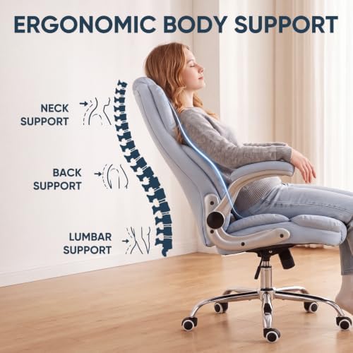 Executive Office Chair, Ergonomic Heavy Duty Desk Chair with Flip‑Up Armrests, 400 LBS High Back Comfy Computer Gaming Chairs for Home Office, Breathable PU Leather (Blue)