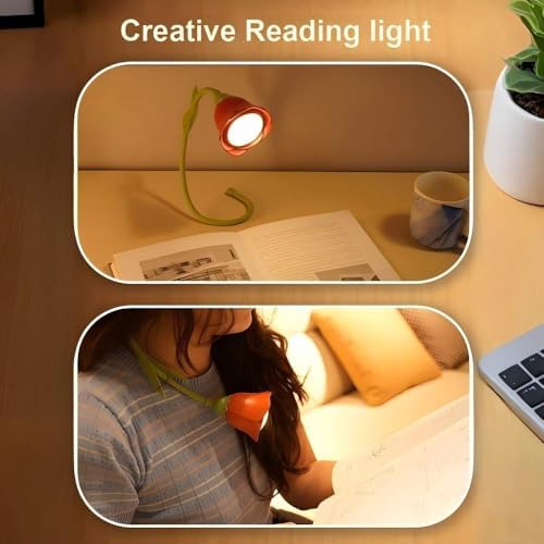 Rechargeable Flower Desk Lamp Infinite Dimming Trichromatic Temperature Adjustable Brightness Memory LED Light for Bedroom Study Office (Pink,Sunflower)