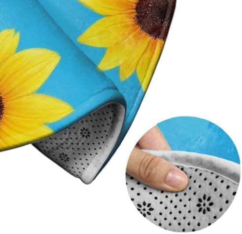 Large Home Decor Mat, Soft Round Yoga Carpet, Non Slip Machine Washable Home Office Circle Rug Sunflower