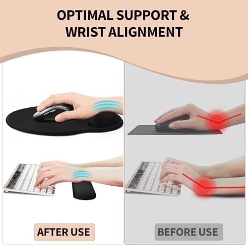 eulps Mouse Pad Wrist Support, Ergonomic Memory Foam Keyboard Wrist Pad & Gel Wrist Rest Set for Computer Keyboard for Easy Typing & Pain Relief for Office & Home (Leafy Lushness Set)