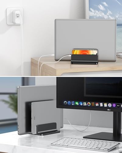 OMOTON Dual Vertical Desk Laptop Stand Holder, Fits MacBook Air/Pro, Black