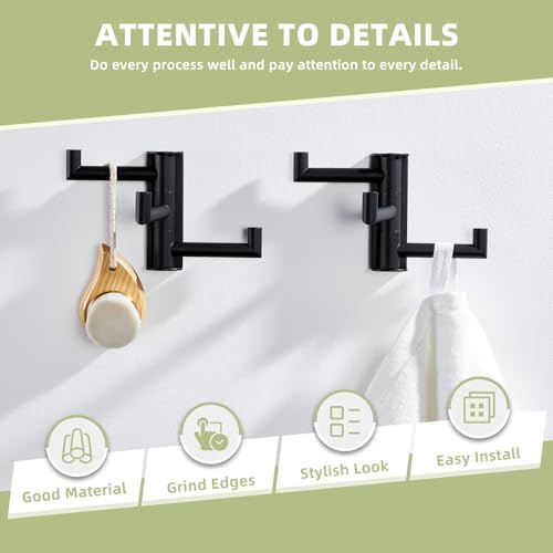 Suyar Bathroom Towel Hook Matte Black, Swivel Coat Robe Holder with 3 Arms