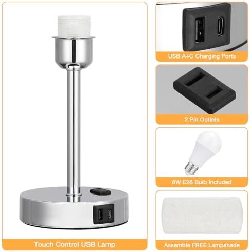 White Touch Table Lamp for Bedroom - Bedside Desk Lamp for Dorm Study