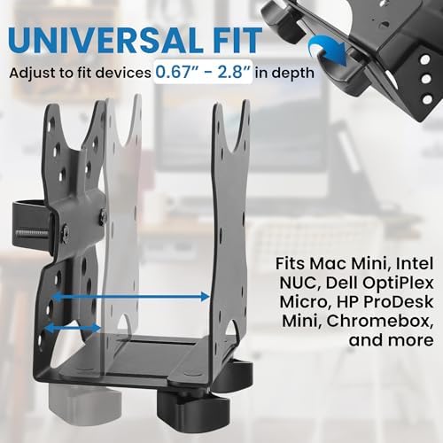 Mount-It! Adjustable Thin Client Mini PC Mount – Under Desk, Wall, Pole, or VESA Monitor Stand – Fits Mac mini, Small CPUs, Thin Clients, Docking Stations – Holds 11 lbs