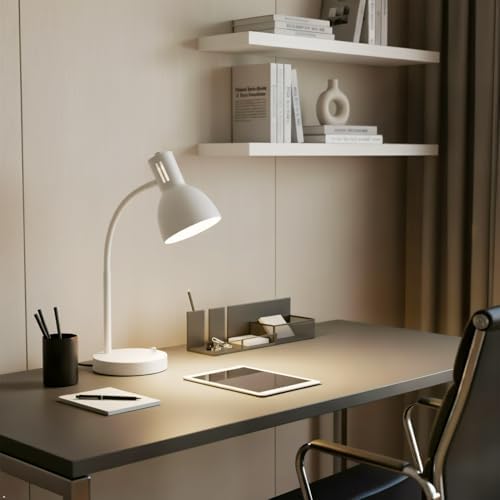 AFORTLO LED Desk Lamp,3 Color Temperature Changeable Table Lamp,Flexible Gooseneck Eye-Caring Book Reading Light for Home Office, Study, Nightlight with Bulb (White)