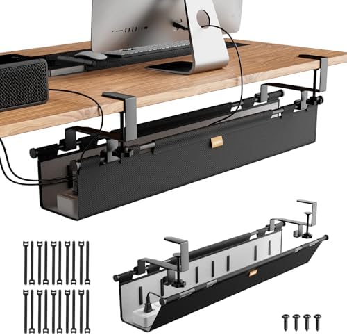 No Drill Thickened Under Desk Cable Management Tray,38.5In,Black