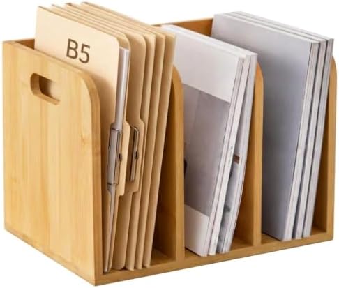 Novabright Bamboo Wooden File Magazine with Handle Holder Desk Organizer