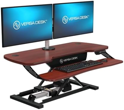 VERSADESK PowerPro Elite 40” x 24" – App Controlled Electric Standing Desk Converter w/USB Charging Port. Raises up to 20”. Fully Assembled – Includes LED Lights. Supports 80 lbs. – Cherry