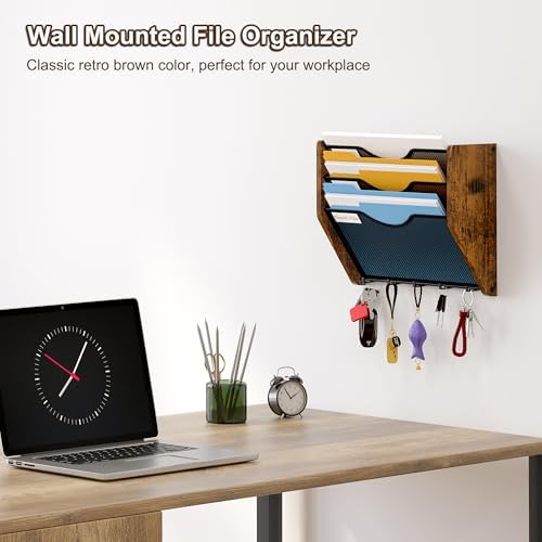 Wall File Organizer With Hooks,3 Tier Mesh Mail Organizer Wall Mounted,Hanging File Organizer,Magazine Holder for Documents,Magazine,Literature,File,Mails,Envelopes