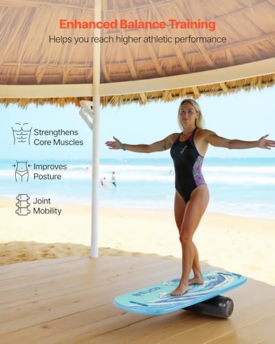 VEVOR Balance Board, 2-in-1 Wobble Board Trainer for Adults, Premium Wooden Balance Training Equipment, with Roller, Magnetic Stoppers, Storage Rack, for Core Workouts, Surf Trainer & Physical Therapy