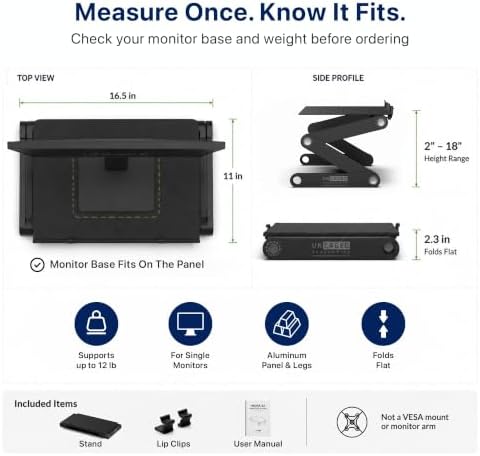 Uncaged Ergonomics WorkEZ Adjustable Monitor Stand Riser for Desk, Black